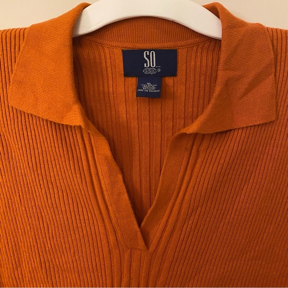 Vintage 90s SO gsjc Orange v neck collared lightweight sweater top juniors XL - Picture 3 of 9